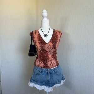 Y2K Brown Patterned Top